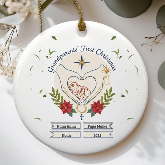 Grandparents First Christmas Religious Nativity Ornament 2025, Personalized Baby Announcement Gift