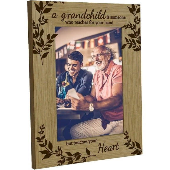 Grandparents Picture Frame Wood Photo Frames Engraved Display 4x6 Tabletop Frame for Hanging Wall Home Gifts Desk-A Grandchild is Someone Who Reaches for Your Hand but Touches Your Heart colorful