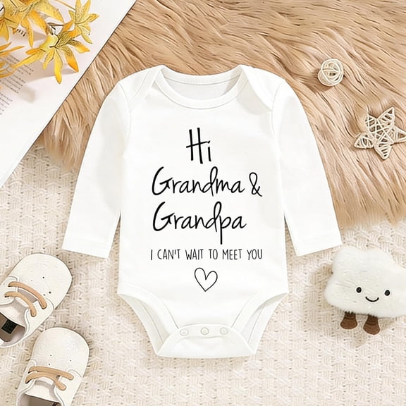 Grandparents Pregnancy Announcement Bodysuit | “Hi Grandma & Grandpa” Infant Baby Clothes | Keepsake Gift, Unisex Romper 0-24M