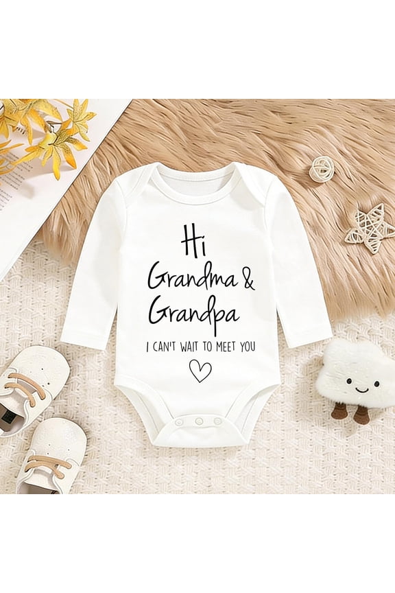 Grandparents Pregnancy Announcement Bodysuit | “Hi Grandma & Grandpa” Infant Baby Clothes | Keepsake Gift, Unisex Romper 0-24M