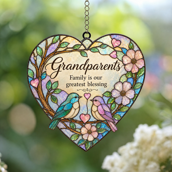 Grandparents Suncatcher Acrylic Heart Keepsake for Family Gift and Window Display