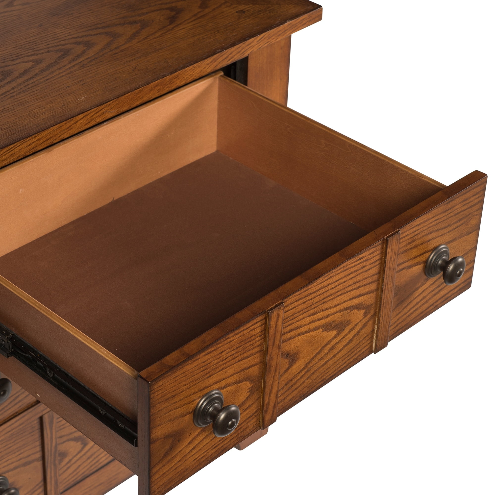 Aged Oak Traditional 2-Drawer Nightstand with Brass Knobs