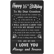 Grandson 16th Birthday Cards for Him, 16 Year Old Gifts from Grandma Grandpa, Metal Wallet Card