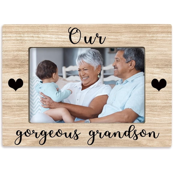 Grandson 4x6 Picture Frame, Grandkids Photo Frame, Grandson Gifts from Grandma Grandparents, Gifts for Grandsons Wooden Picture Frames for Wall or Tabletop Display