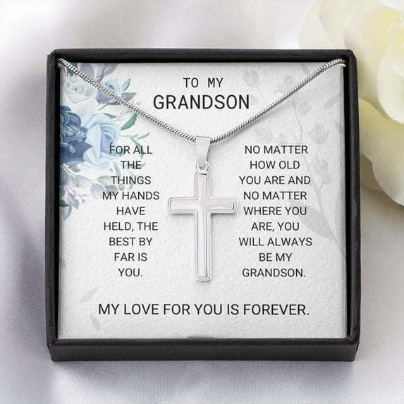 Grandson - Best by Far Is You - Artisan Cross Necklace, Graduation, Christening, Birthday Gift