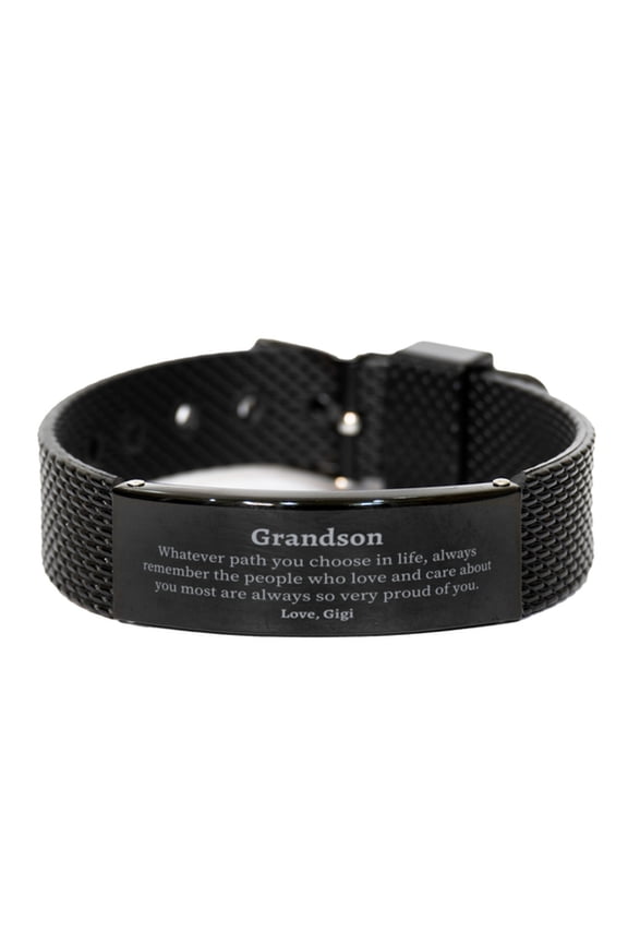 Grandson Black Shark Mesh Bracelet, Always so very proud of you, Inspirational Grandson Birthday Supporting Gifts From Gigi