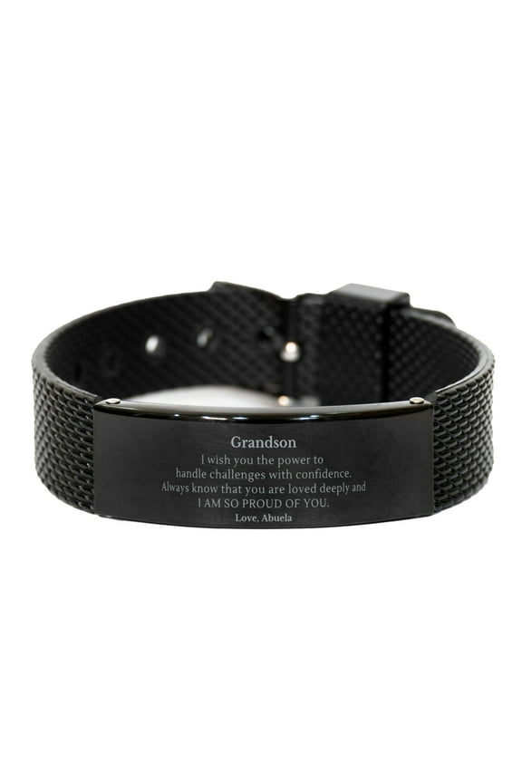 Grandson Black Shark Mesh Bracelet Engraved with Inspirational Power and Love for Graduation, Birthday, and Holidays