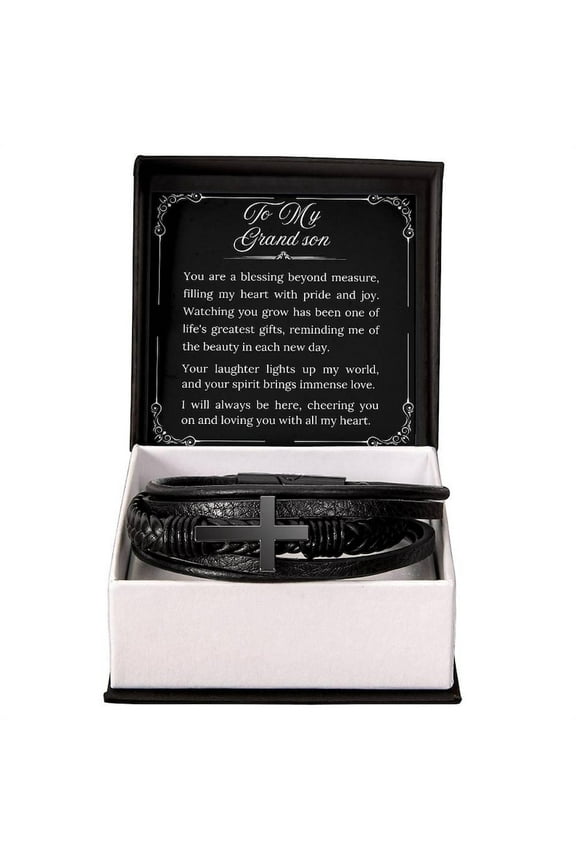 To My Grandson Bracelet from Grandmother/Grandfather, To My Grandson Gift, Bracelet for Grandson, Religious Gift, Grandparent to Son Gift, Cross Bracelet for Grandson with Message Card and Gift Box