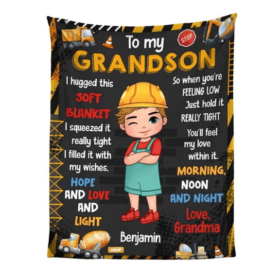Grandson Construction Truck Hug This Fleece Blanket, 30x40in Fleece Blanket