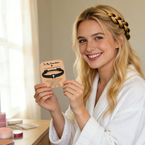 To My Grandson Cross Braided Rope Bracelet, Adjustable Black Rope ...