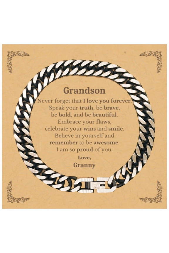 Grandson Cuban Link Chain Bracelet, Never forget that I love you forever, Inspirational Grandson Birthday Unique Gifts From Granny