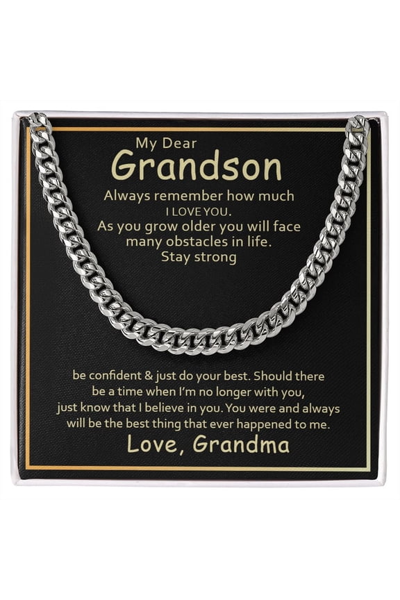 Grandson Gift Cuban Chain Necklace, Birthday Gift Necklace For Grandson, Gift From Grandma, Birthday, Graduation, Gift Necklace For Grandson