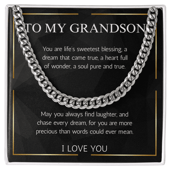 Grandson Gift Jewelry Necklace Cuban Chain for Grandson From Grandma Grandpa Nana Birthday Graduation Christmas Gift Grandparent