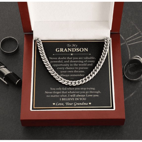 Grandson Gift from Grandma, Grandson Cuban Link Chain Necklace, Meaningful Gift for Grandson