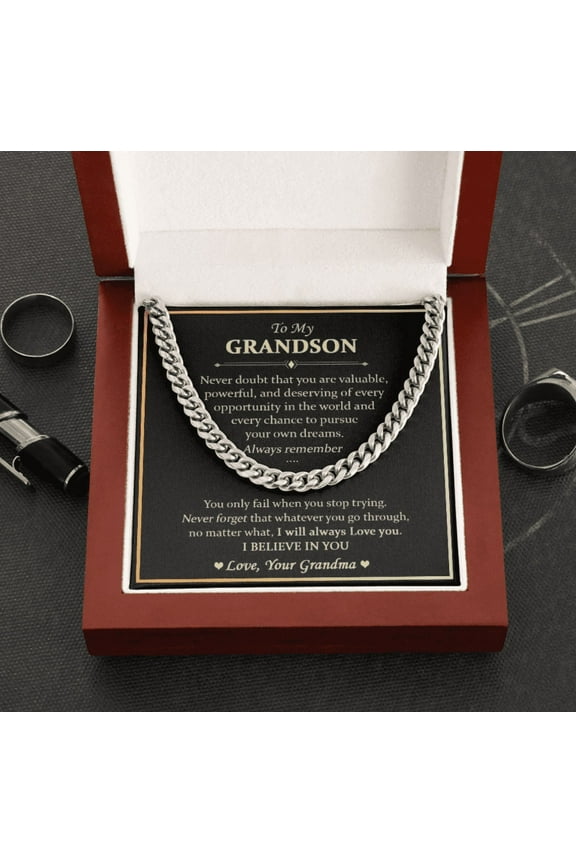 Grandson Gift from Grandma, Grandson Cuban Link Chain Necklace, Meaningful Gift for Grandson