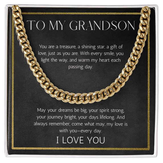Grandson Gift from Grandparent Necklace Cuban Chain Jewelry for Grandson From Grandma Grandpa Birthday Graduation Christmas Gift