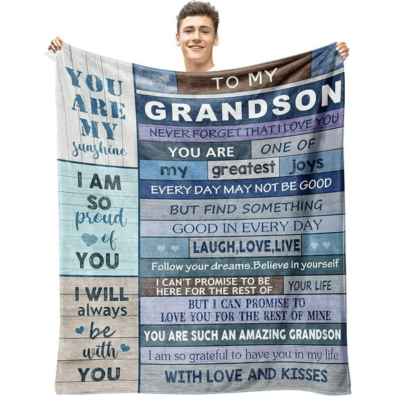 Grandson Gifts from Grandma Grandpa Blanket 60"x50", Grandson Gifts Throw Blanket, Gifts for Grandson Blankets Throws, Grandson Gift Ideas Blankets for Birthday Graduation Christmas