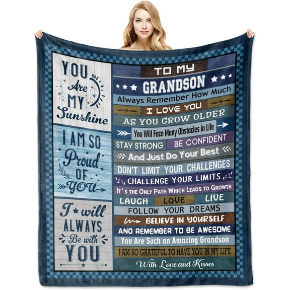 Grandson Gifts from Grandma, Grandson Blankets 60"x50", Adult Grandson Birthday Gifts from Grandparents, Grown Grandson Gifts Ideas for Graduation, Fathers Day, Christmas, To My Grandson Throw Blanket