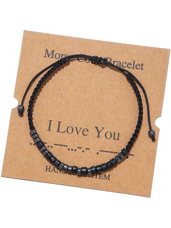 To My Grandson,I Love You Morse Code Bracelet,Personalized Mens Bracelet,Inspirational Bracelet Braided Silk Adjustable Wristband Bracelet Jewelry Gift