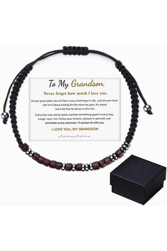 My Grandson,I Love You Morse Code Bracelet,Personalized Mens Bracelet,Inspirational Morse Code Bracelets for Couples Braided Beaded Silk Adjustable Wristband Bracelet Jewelry Gift (2pcs*A)