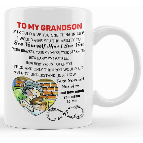 To My Grandson Love Grandma Mug, Love Messages As Christmas Gift, Birthday Present For Grandson From Grandmother 13o8grs, Ceramic Novelty Coffee Mug, Tea Cup, Gift Present For Birthday,