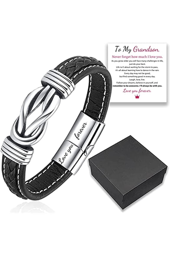 To My Grandson Love You Forever Linked Braided Leather Bracelet, Grandma and Grandson Forever Linked Together Braided Leather Bracelet, Grandson Bracelet from Grandma
