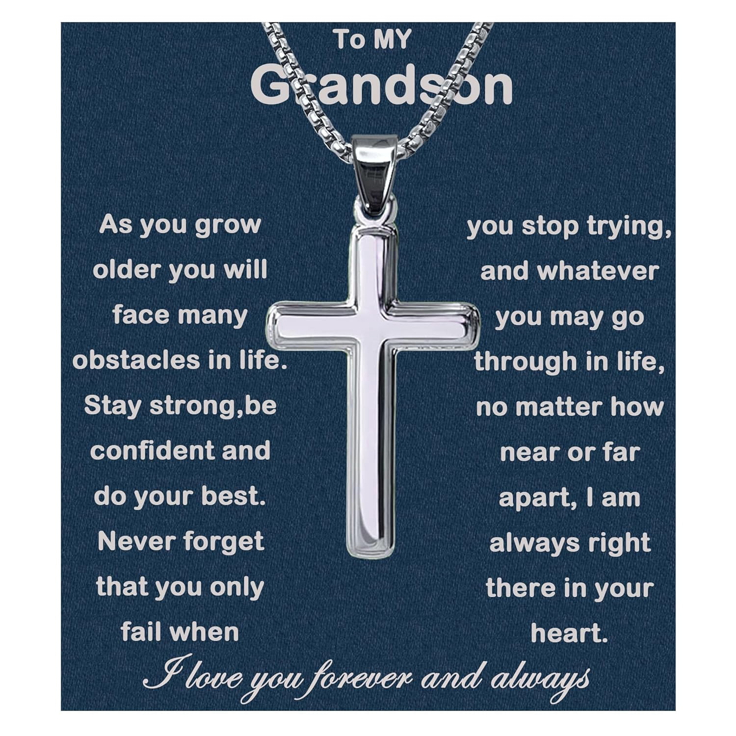 To My Grandson Necklace From Grandma Faith Cross Necklace Baptism Birthday Graduation Christmas Gifts For Grandson From Grandparents With Message Card & Gift Box