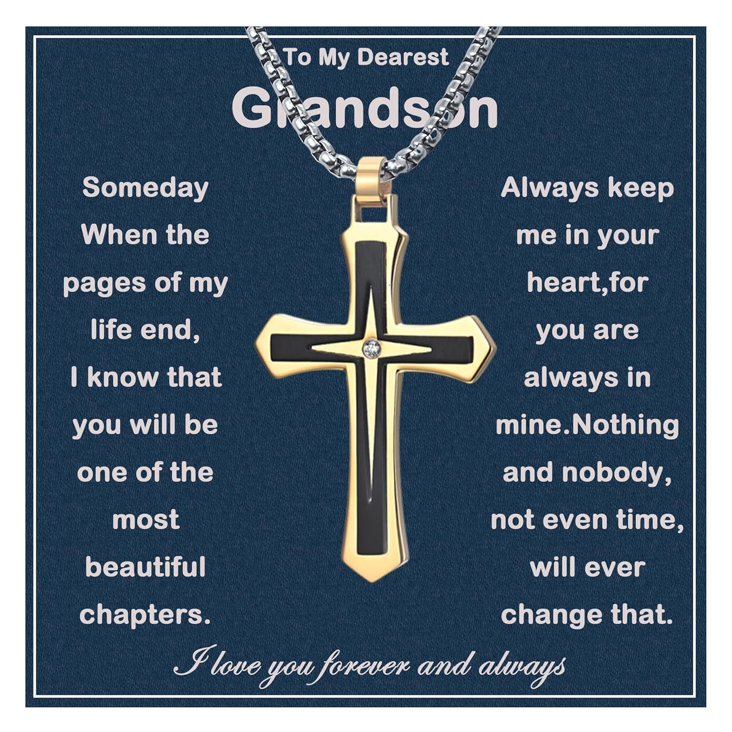 To My Grandson Necklace From Grandma Faith Cross Necklace Baptism Birthday Graduation Christmas Gifts For Grandson From Grandparents With Message Card & Gift Box