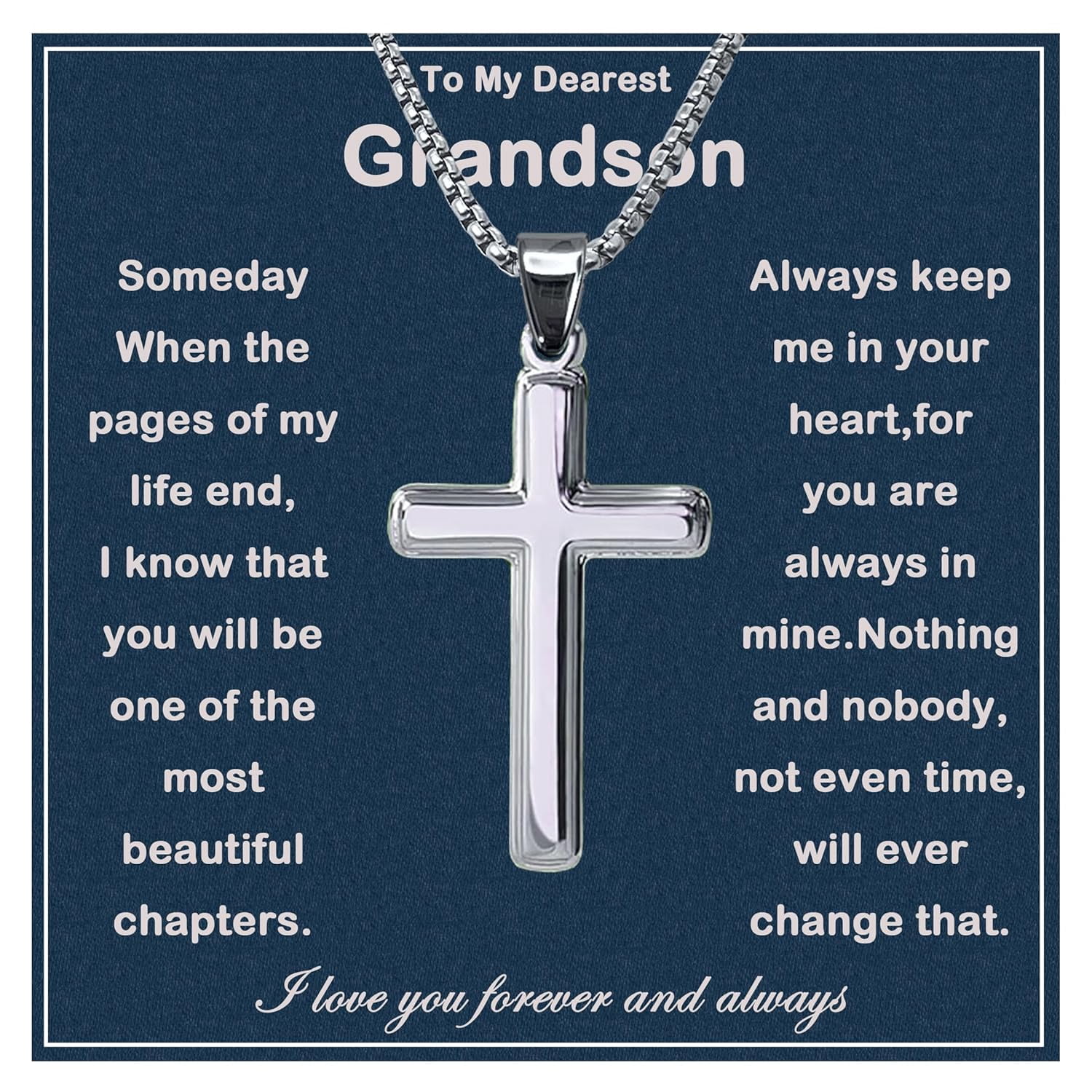 To My Grandson Necklace From Grandma Faith Cross Necklace Baptism Birthday Graduation Christmas Gifts For Grandson From Grandparents With Message Card & Gift Box
