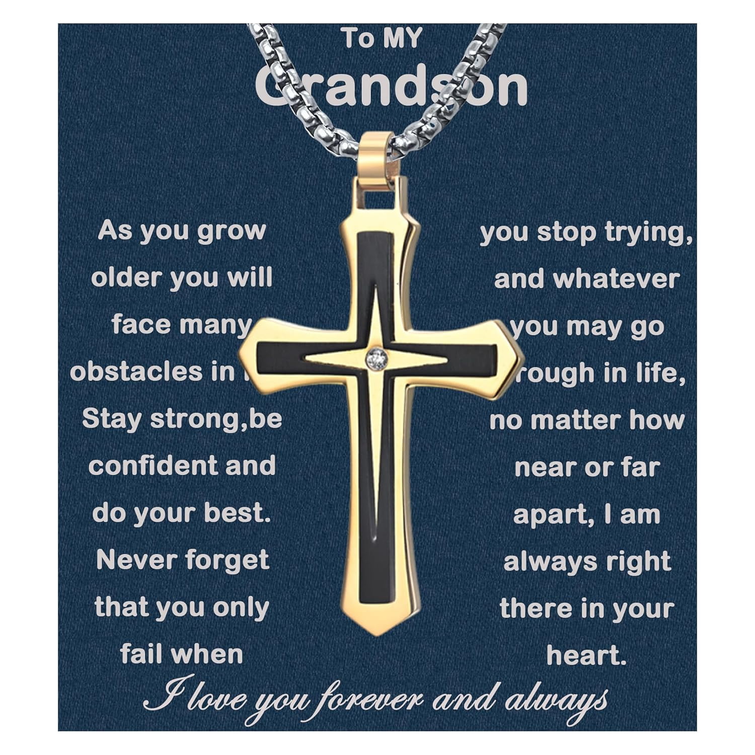 To My Grandson Necklace From Grandma Faith Cross Necklace Baptism Birthday Graduation Christmas Gifts For Grandson From Grandparents With Message Card & Gift Box