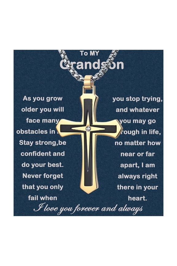 To My Grandson Necklace From Grandma Faith Cross Necklace Baptism Birthday Graduation Christmas Gifts For Grandson From Grandparents With Message Card & Gift Box