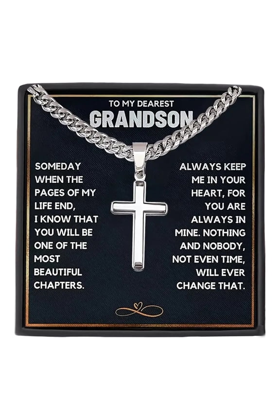 To My Grandson Never Lose Faith Cross Necklace,To My Grandson Cross Necklace from Grandma,Stainless Steel Cross Pendant Necklace Gift for Men Son Grandson (B)