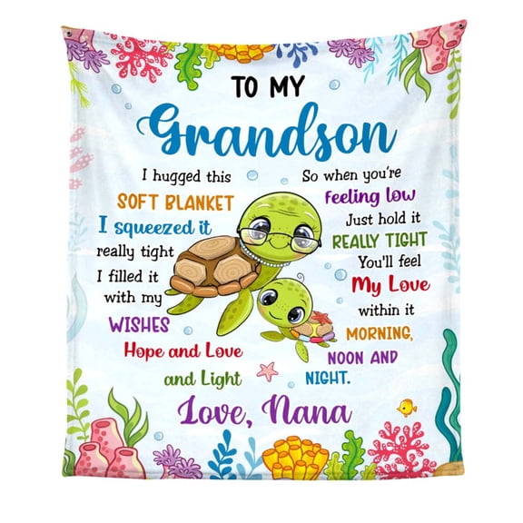 Grandson Turtle Hug This Until I Can Hug You Fleece Blanket, 50x60in Fleece Blanket