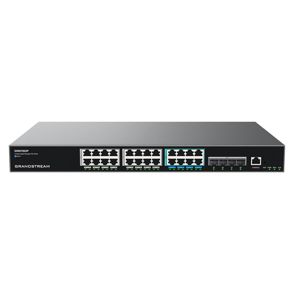 Grandstream GWN7822P | 24-Port 2.5G Multi-Gigabit Ethernet Layer 3 Managed PoE Switch