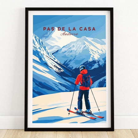 Grandvalira Ski Print Pas de la Casa Colorful Mountain Wall Art