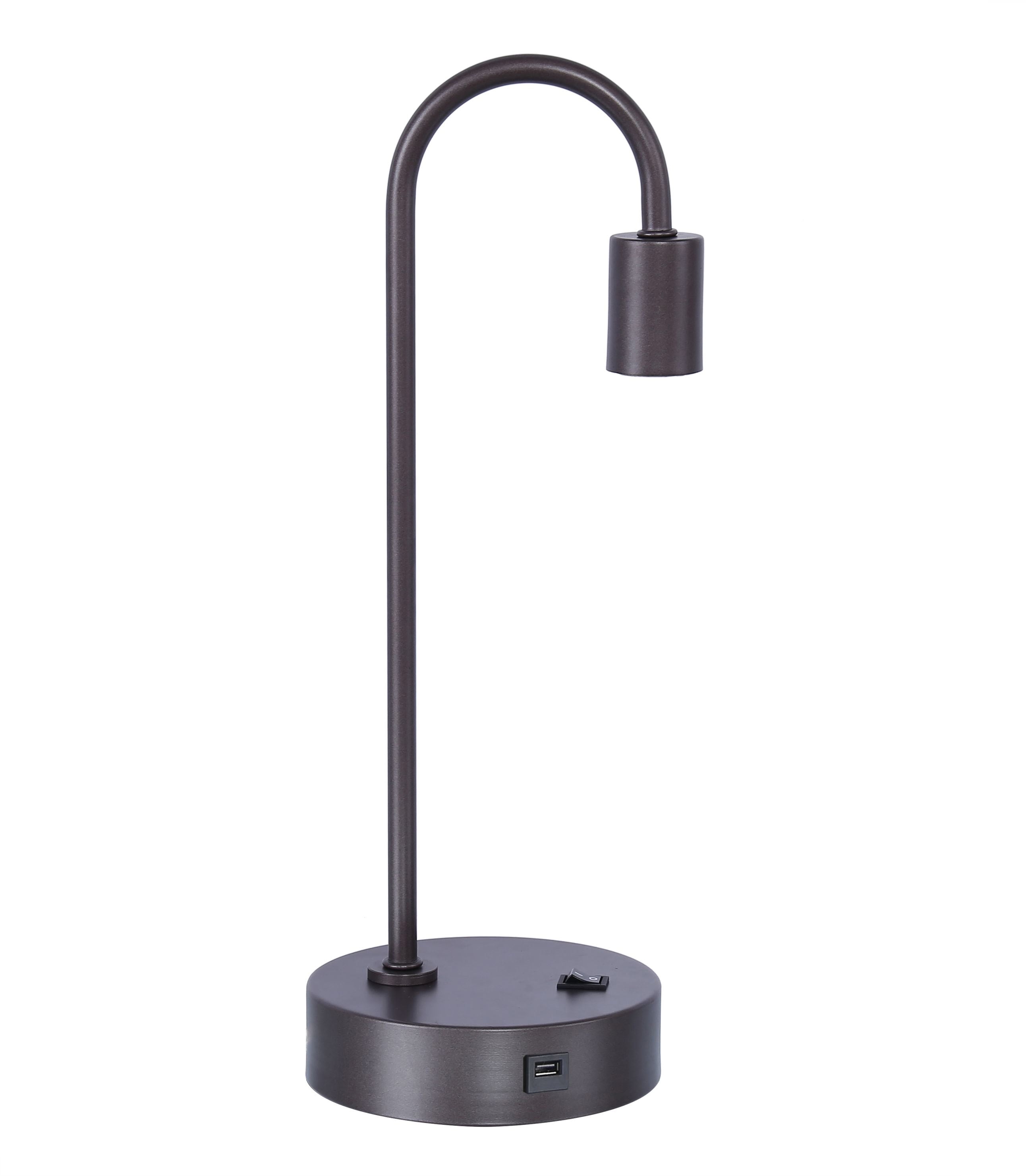 Grandview Gallery 17" Minimalist Slate Gray Desk Lamp ft. Built-In USB Port, Sleek Body, Exposed Bulb Design, and Convenient Rocker Switch