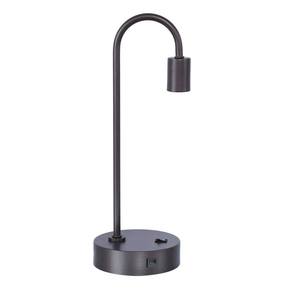 Grandview Gallery 17" Minimalist Slate Gray Desk Lamp ft. Built-In USB Port, Sleek Body, Exposed Bulb Design, and Convenient Rocker Switch