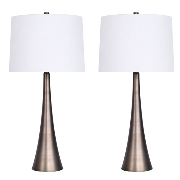 Grandview Gallery 29.5" Matte Golden Bronze Metal Table Lamp Set with Tapered Curve Design and Off-White Linen Drum Shades - Modern Lighting Perfect for Nightstands and End Tables (Set of 2)