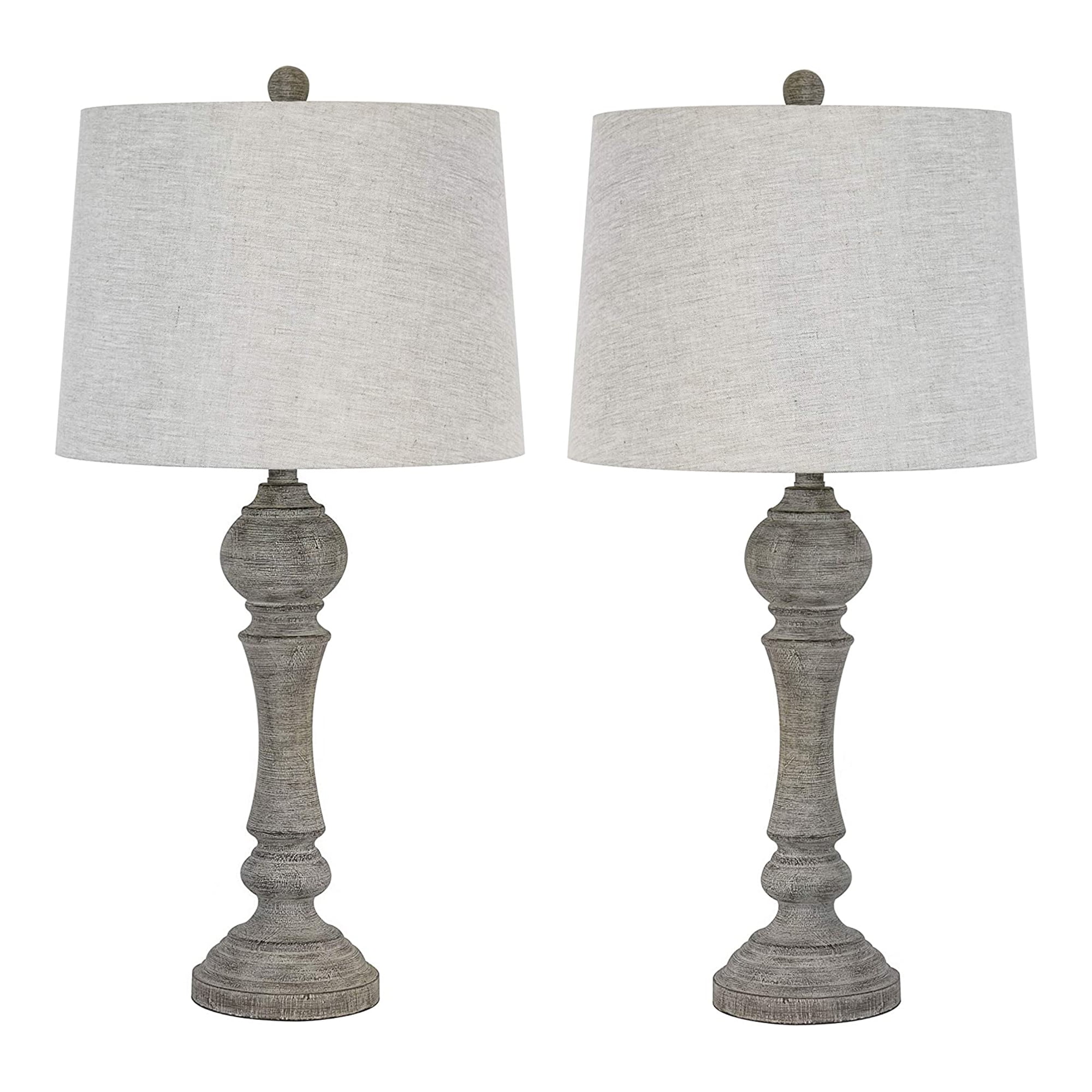 Winston 32" Reclaimed Gray Polyresin Table Lamps with Linen Shades, Set of 2