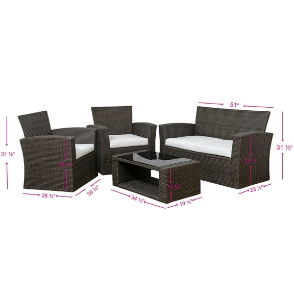 Grandview Outdoor 4-piece Brown Patio Conversation Set with Cushions Beige