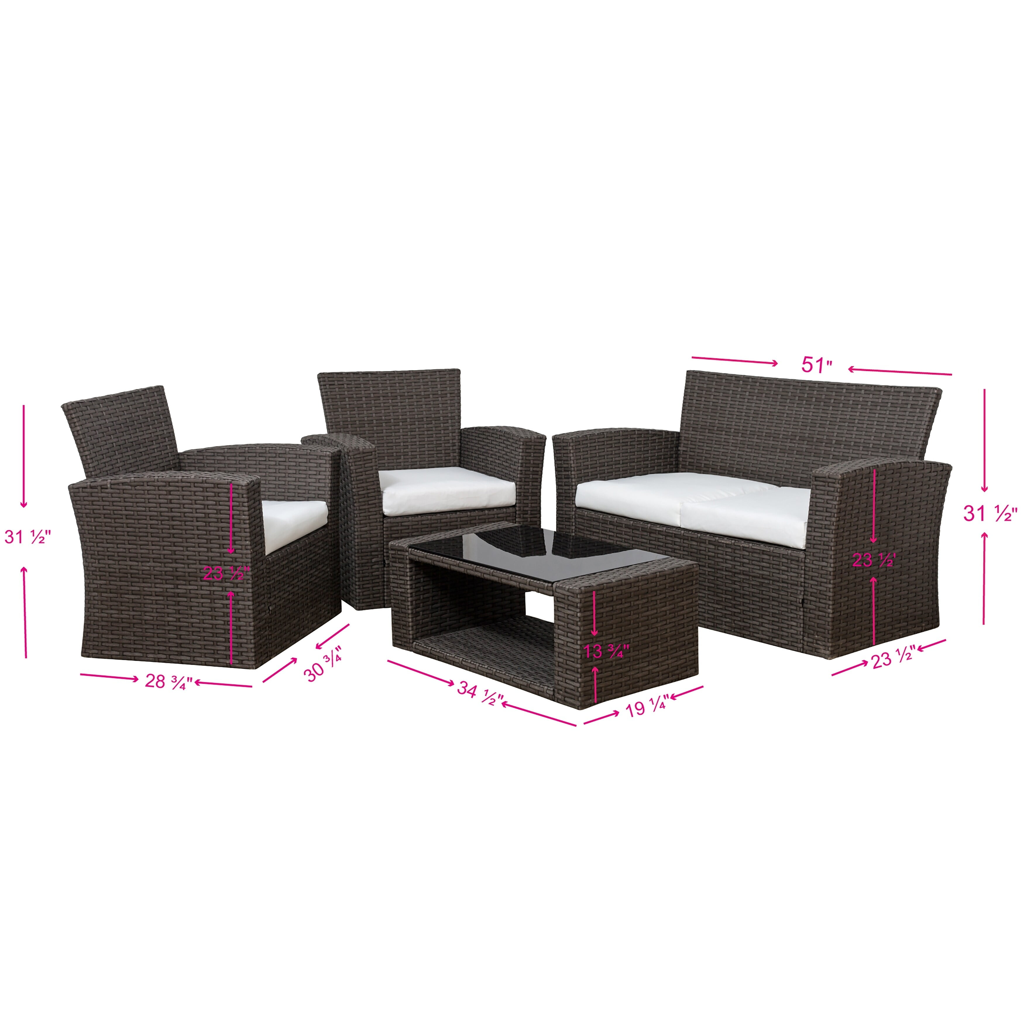 Hudson 4-Piece Dark Brown Wicker Outdoor Patio Set with Beige Cushions