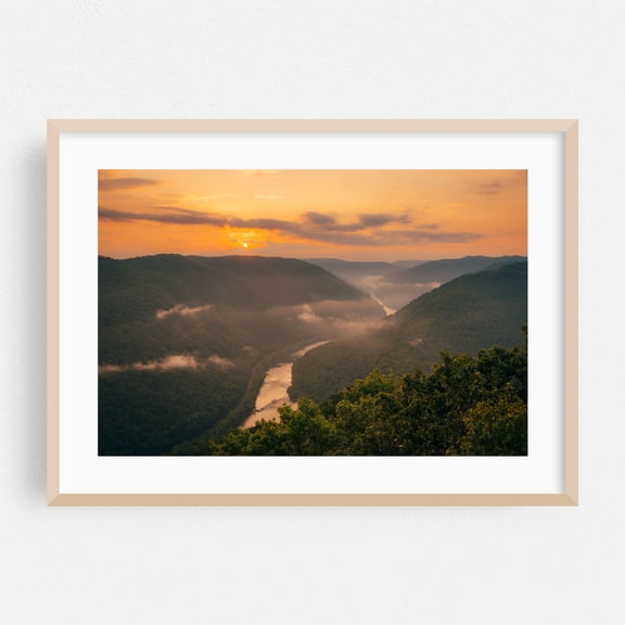 Grandview Sunrise, New River Gorge 02 - Glen Jean West Virginia Photography Landscape Nature Sunset Mountain Scenic Forest Oak Framed Wall Art Print 5 x 7 inches