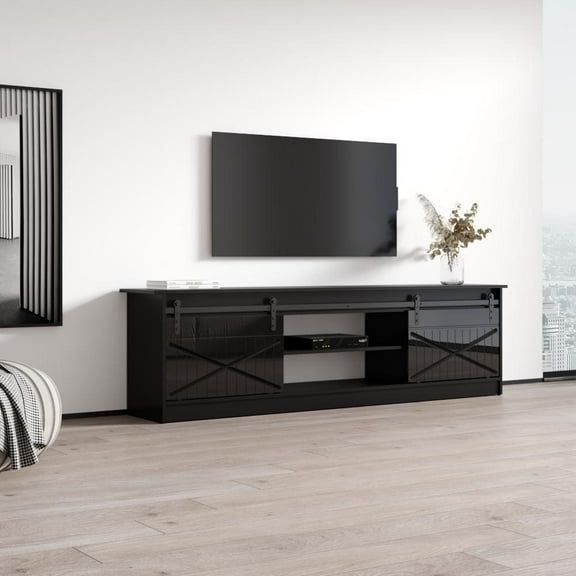 Granero 01 TV Stand for TVs up to 90", Modern High Gloss 79" Entertainment Center, TV Media Console with Storage Cabinets