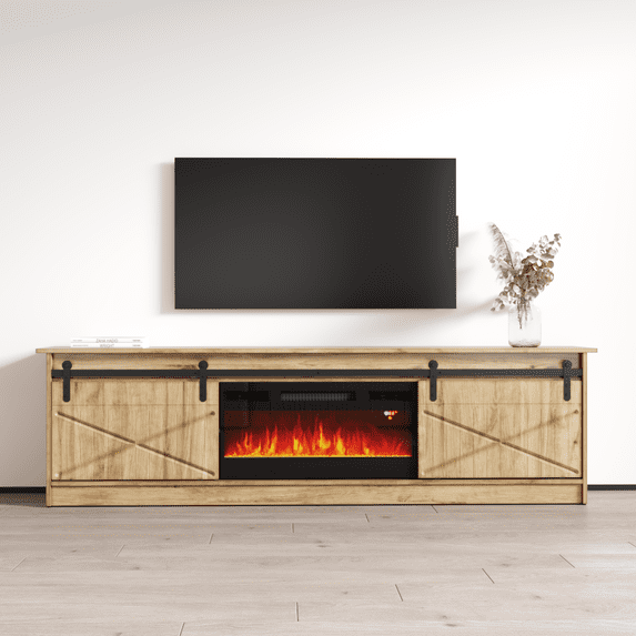 Granero BL-EF Fireplace TV Stand for TVs up to 90", Modern High Gloss 79" Entertainment Center, Electric Fireplace TV Media Console with Storage Cabinets