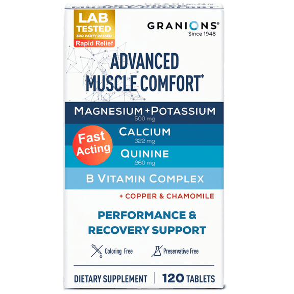Granions Advanced Muscle Comfort - Muscle Relaxer- Quinine, Magnesium, Potassium, B Vitamins, CoQ10 - 120 Tablet