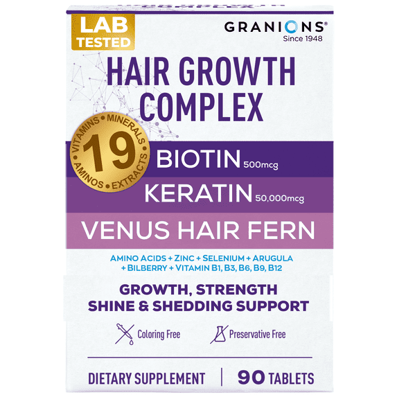 Granions Hair Growth Supplements - Biotin, Keratin & Amino Acids, Zinc & Selenium Pills - 90 Tablets