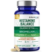 Granions Histamine Balance Complex - Quercetin with Bromelain, NAC - D-Hist Seasonal Histamine Blocker & Immune Support - 60 Vegan Capsules