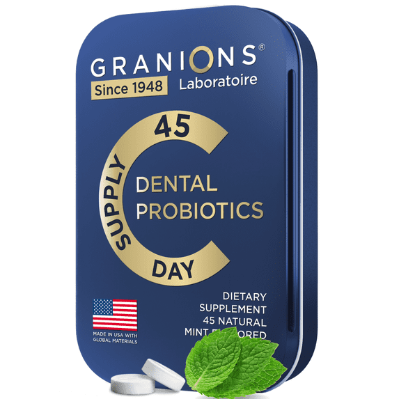 Granions Oral Probiotic Mints - Best Breath Freshener with Lactobacillus Salivarius - 3 Billion CFU for Dental Probiotics for Teeth and Gums - Oral Health Probiotics for Bad Breath - 45 Tablets