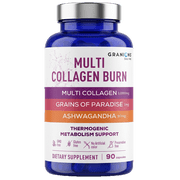 Granions Thermogenic Hydrolyzed Collagen Burn - Hyaluronic Acid, Vitamin C - Cellulite Defense and Dermal Repair Multi Collagen Peptides Capsules for Women and Men - 90 Pills