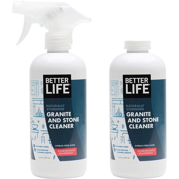 Granite Cleaner and Polish - Stone Countertop Cleaner for Marble, Quartz, Slate, Concrete Surfaces or Floors - Streak-Free Granite Stain Remover - 16oz (Pack of 2) Pomegranate/Grapefruit